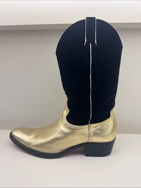 Cesare Paciotti Black Velvet & Gold Leather Western Boot